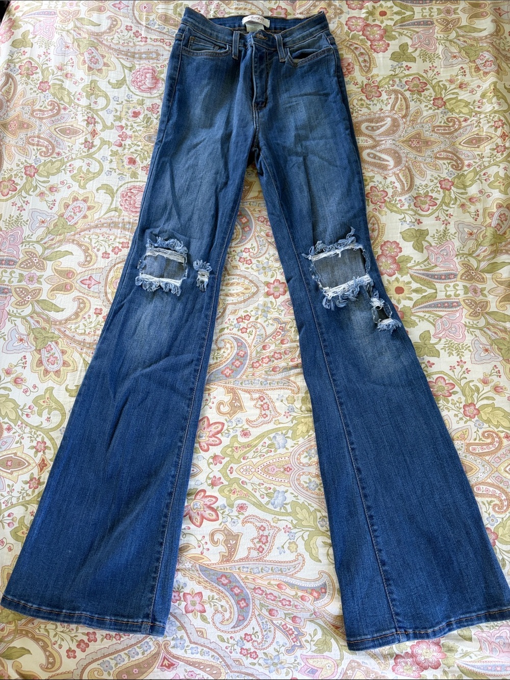 Ripped Dark Blue Flared Jeans